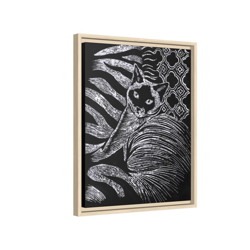 Monochrome Etched Siamese Cat Framed Canvas | Black and White Wall Art - Image 8