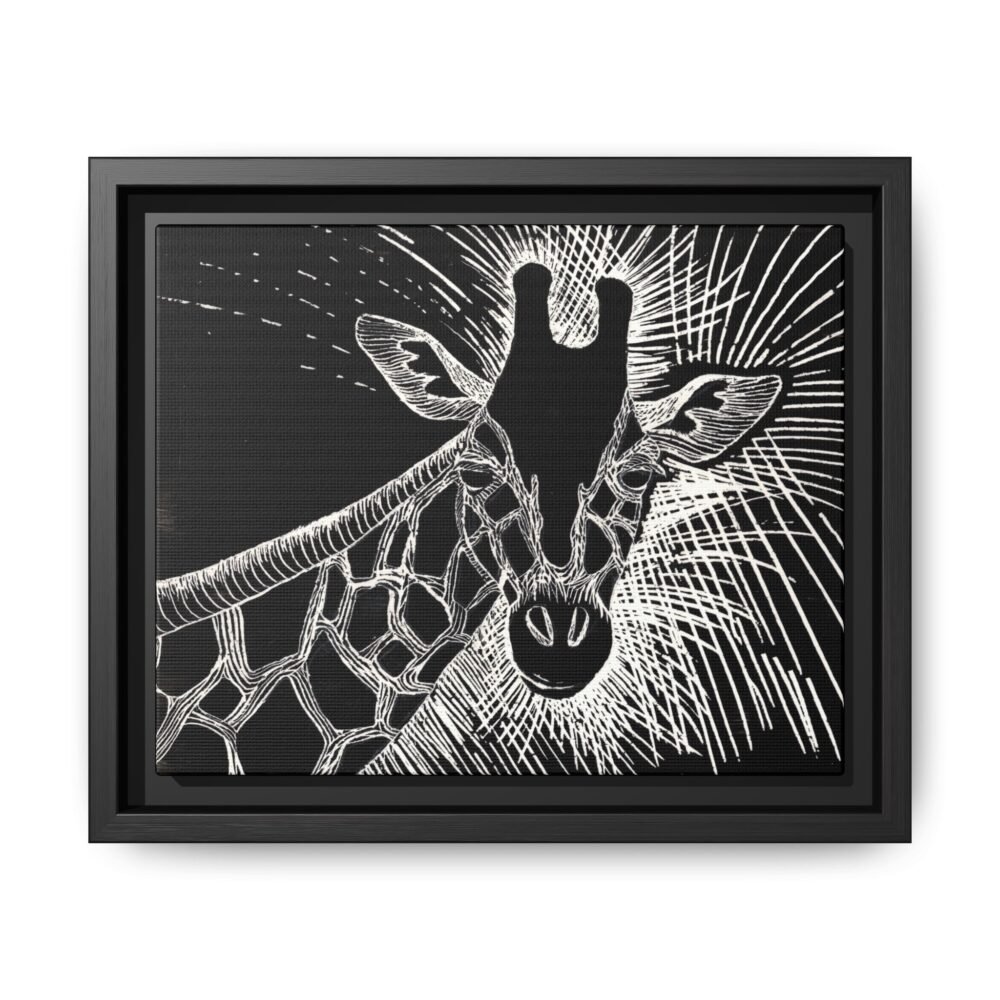Giraffe Etching Matte Canvas Print | Black & White Framed Wall Art