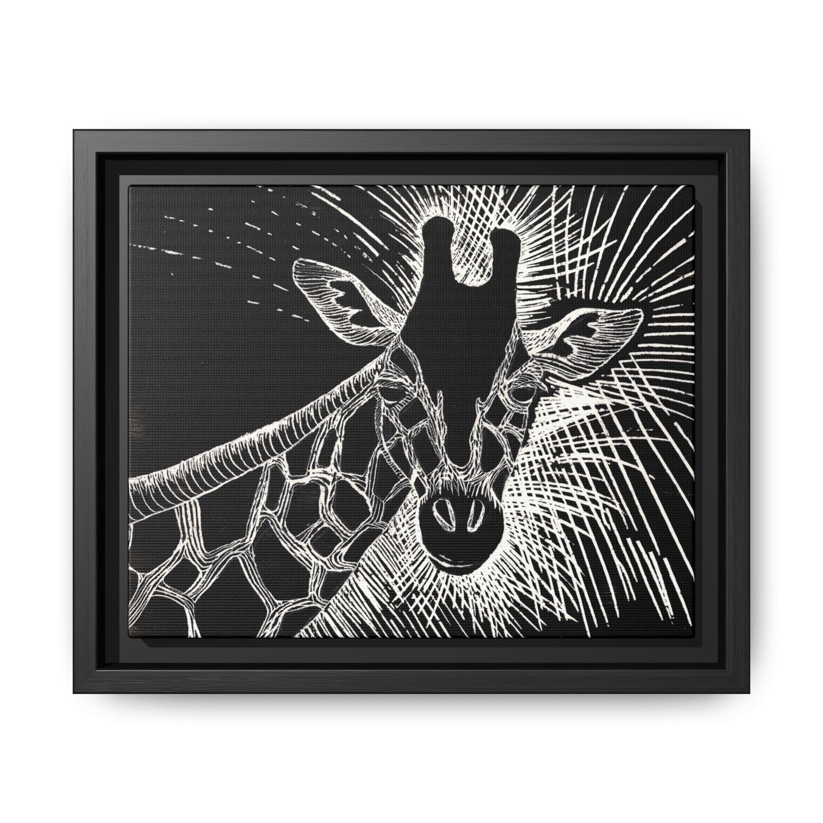 Giraffe Etching Matte Canvas Print | Black & White Framed Wall Art - Image 23