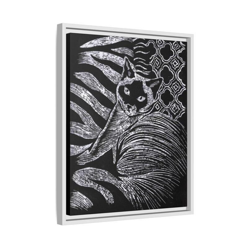 Monochrome Etched Siamese Cat Framed Canvas | Black and White Wall Art - Image 10