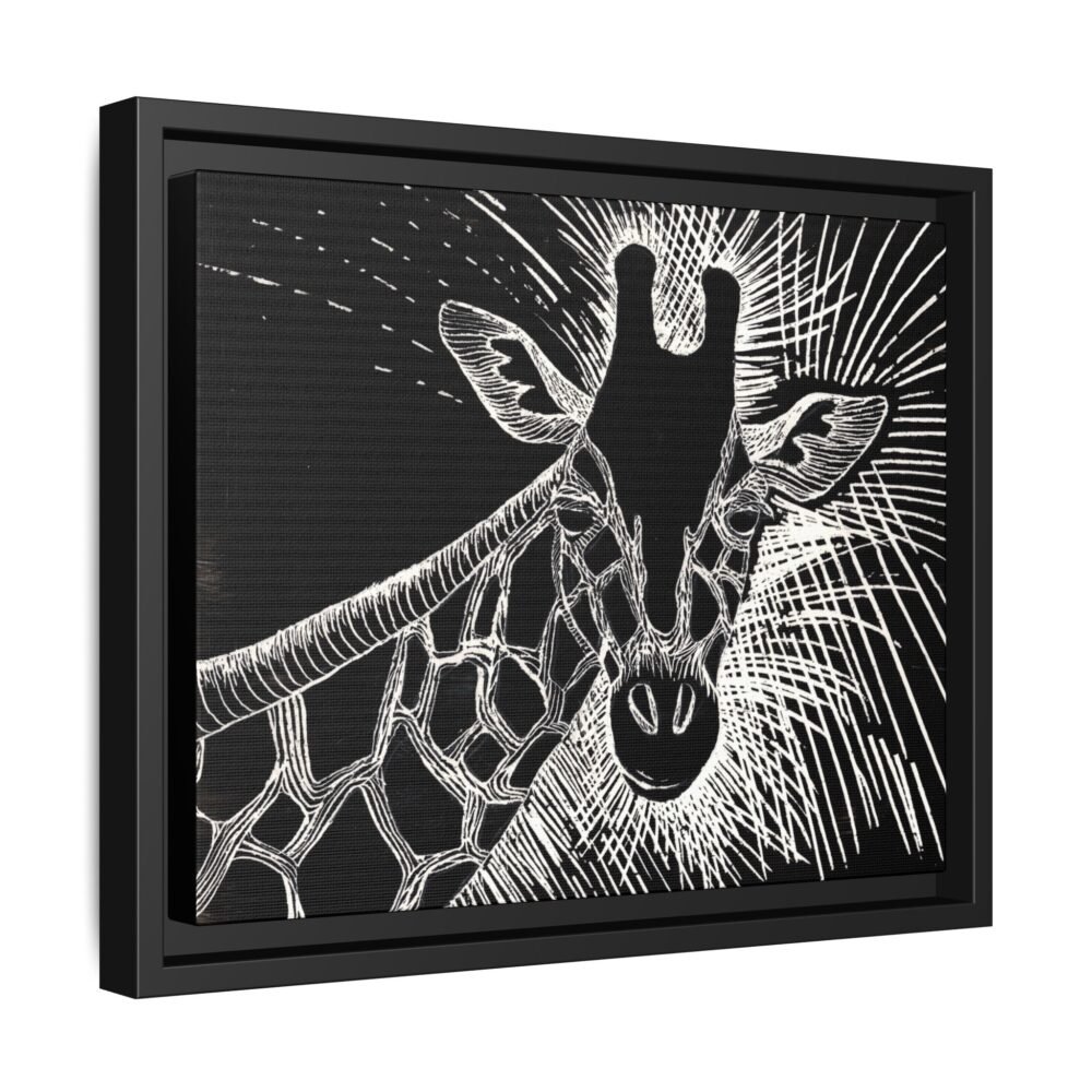 Giraffe Etching Matte Canvas Print | Black & White Framed Wall Art