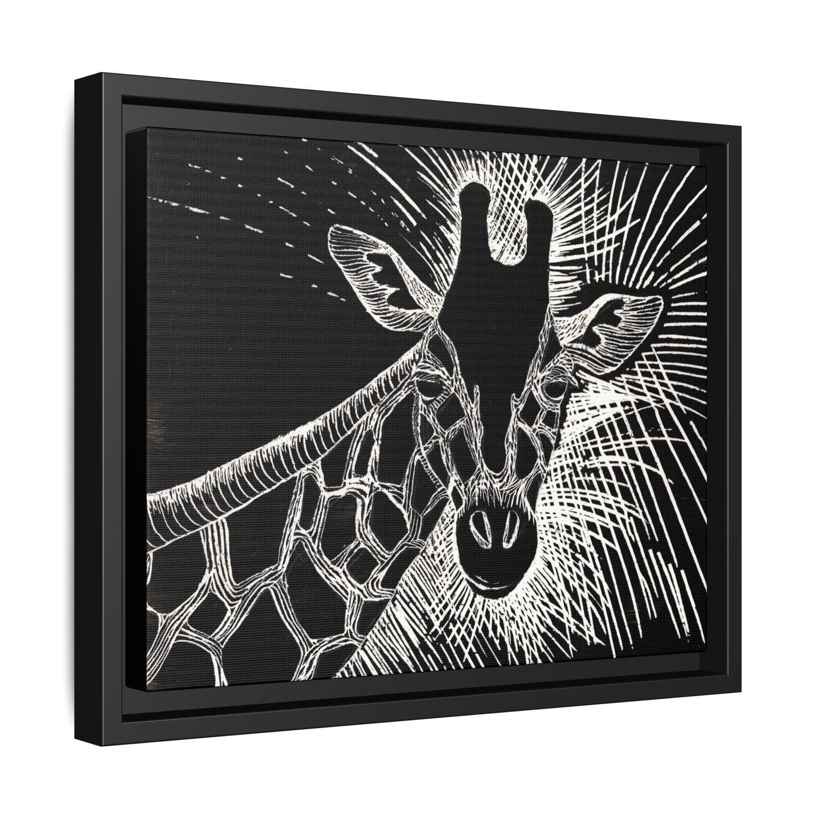 Giraffe Etching Matte Canvas Print | Black & White Framed Wall Art - Image 12
