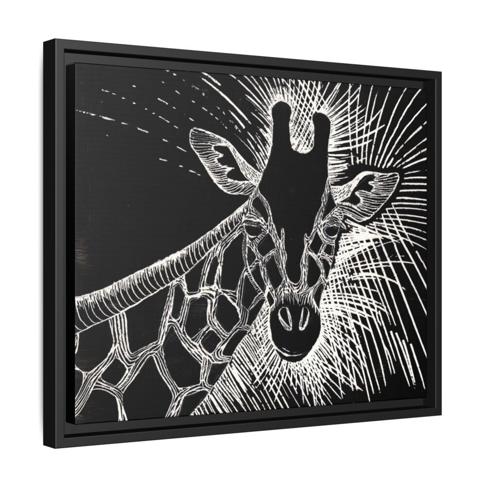 Giraffe Etching Matte Canvas Print | Black & White Framed Wall Art