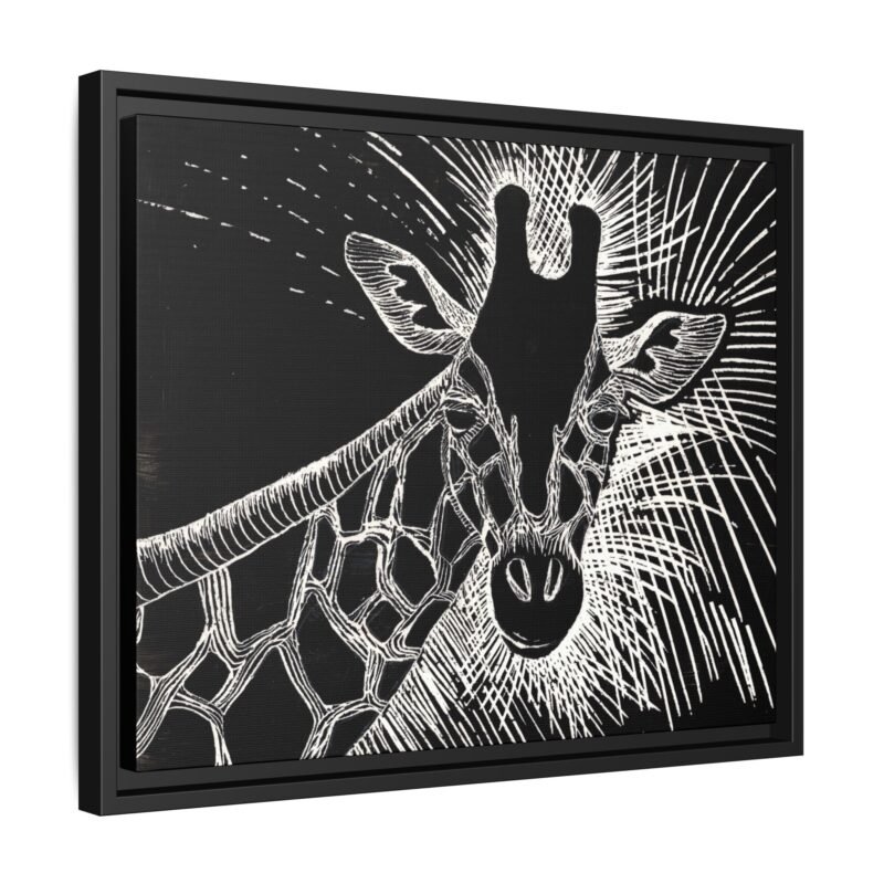 Giraffe Etching Matte Canvas Print | Black & White Framed Wall Art - Image 8