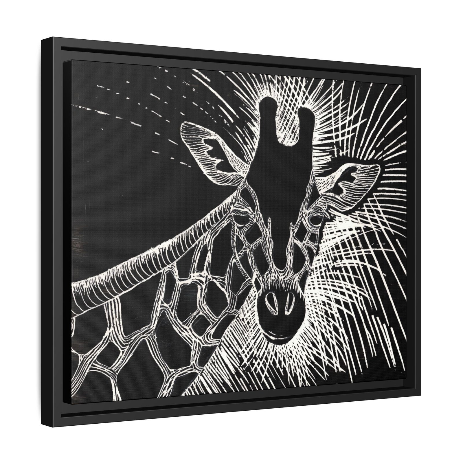 Giraffe Etching Matte Canvas Print | Black & White Framed Wall Art - Image 8