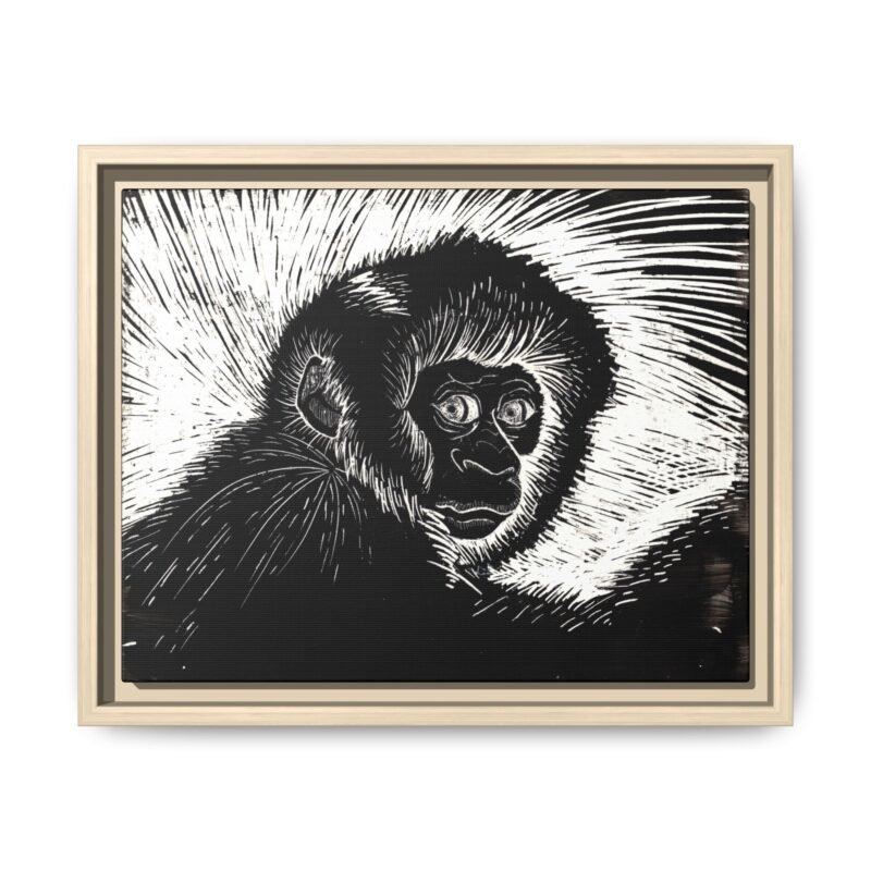Framed Monkey Monochrome Etching Print | Black and White Matte Canvas Wall Art - Image 7