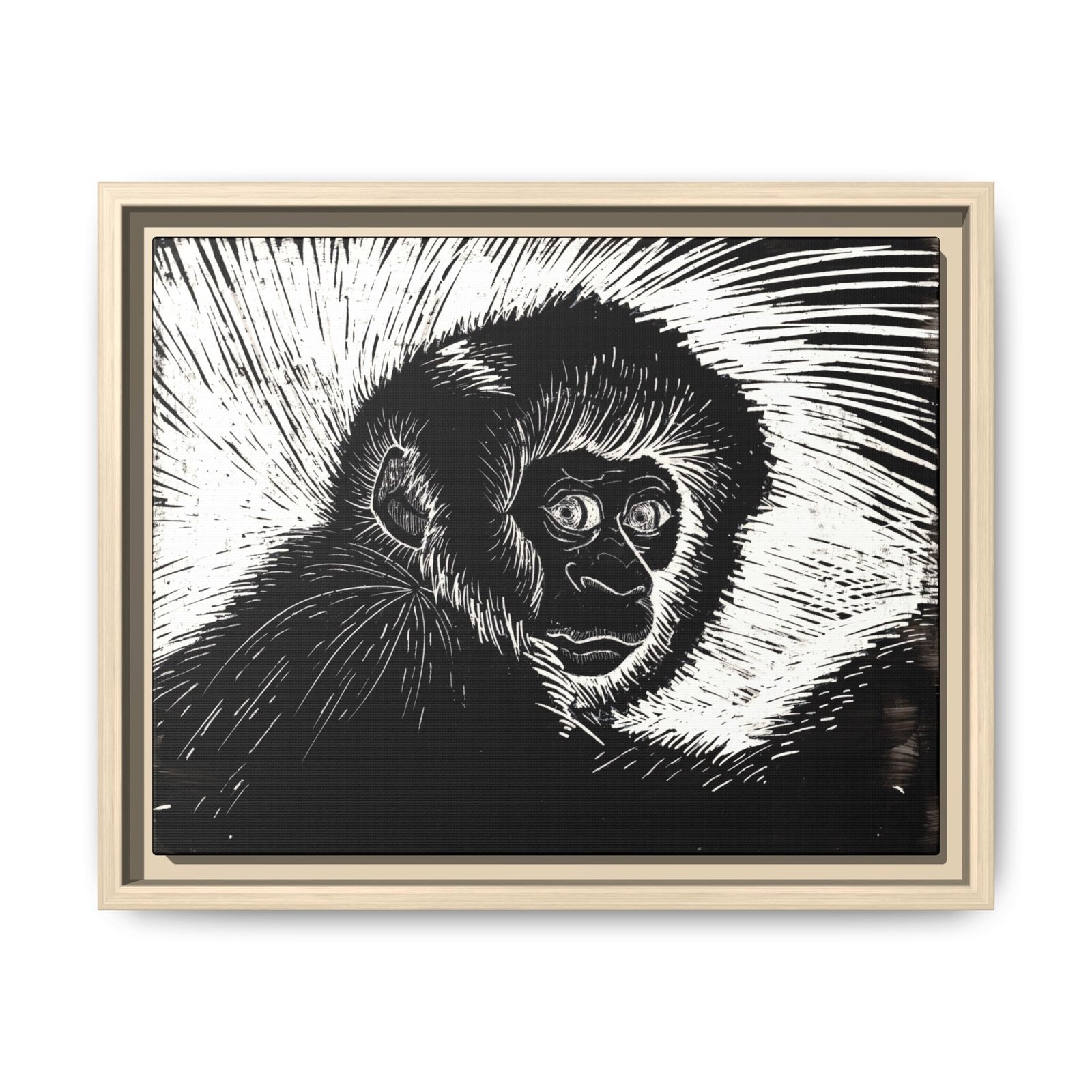 Framed Monkey Monochrome Etching Print | Black and White Matte Canvas Wall Art - Image 7