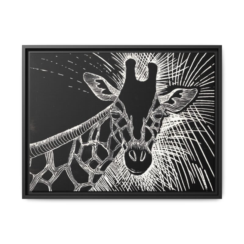 Giraffe Etching Matte Canvas Print | Black & White Framed Wall Art - Image 17