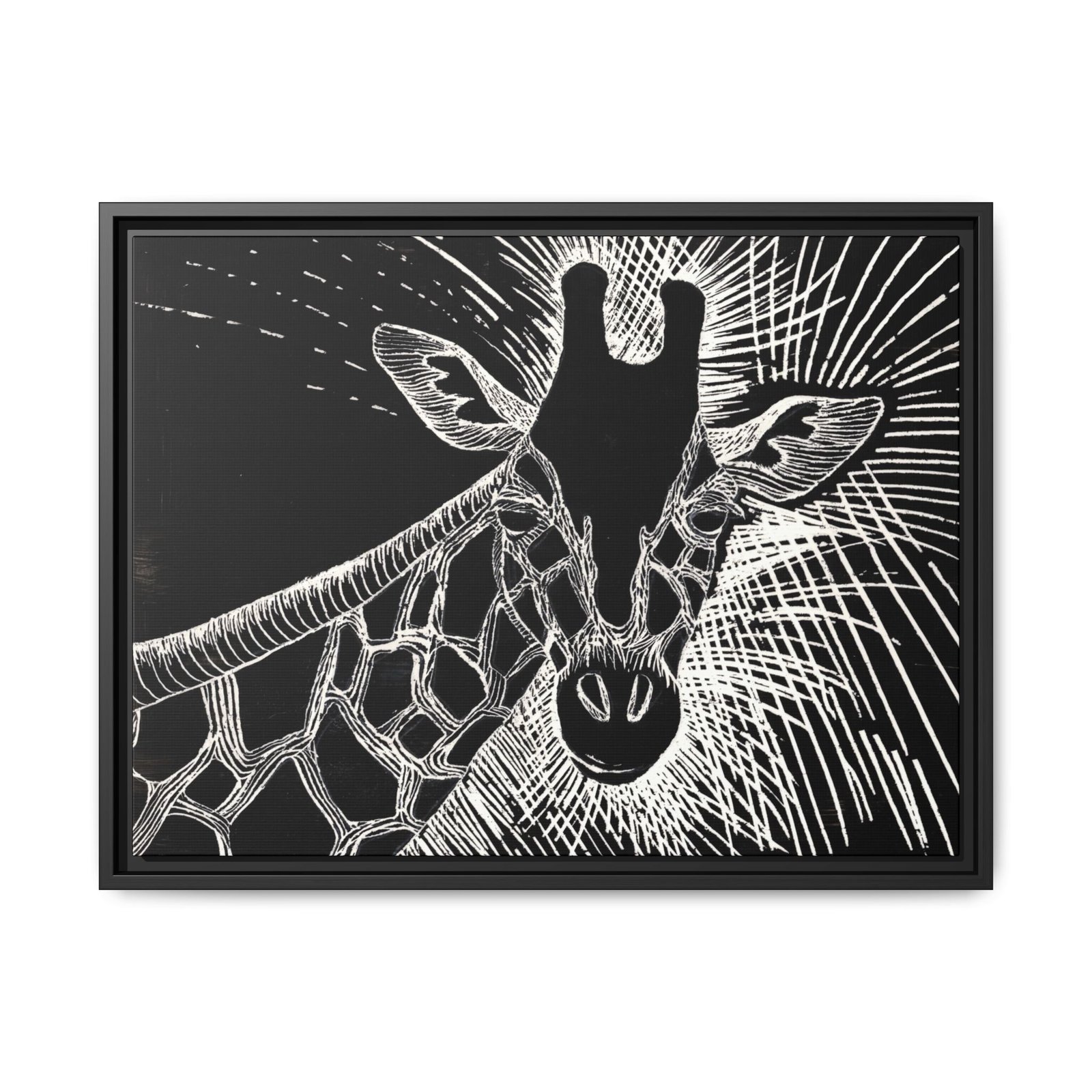 Giraffe Etching Matte Canvas Print | Black & White Framed Wall Art - Image 17