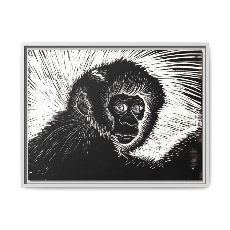Framed Monkey Monochrome Etching Print | Black and White Matte Canvas Wall Art - Image 13