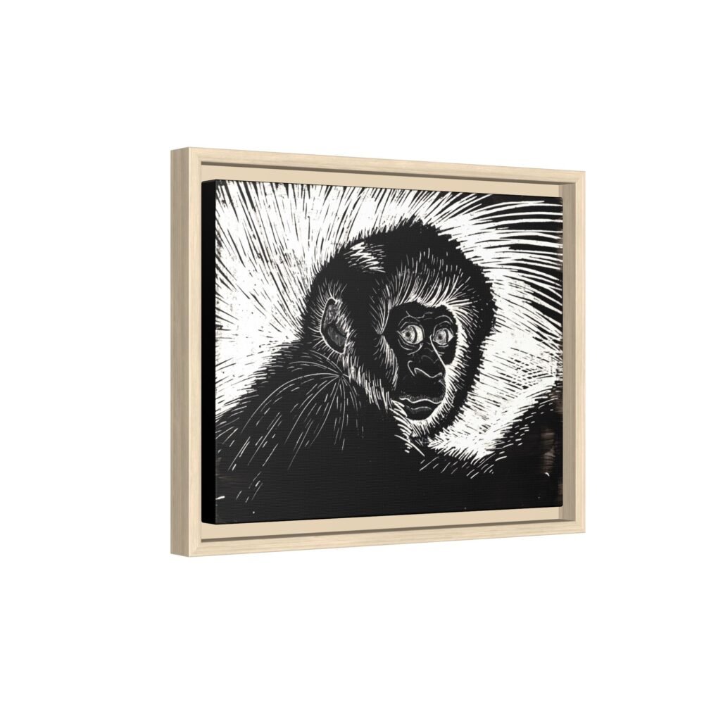 Framed Monkey Monochrome Etching Print | Black and White Matte Canvas Wall Art