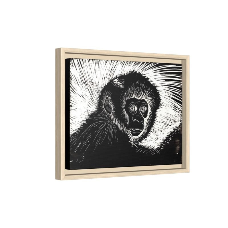 Framed Monkey Monochrome Etching Print | Black and White Matte Canvas Wall Art - Image 8