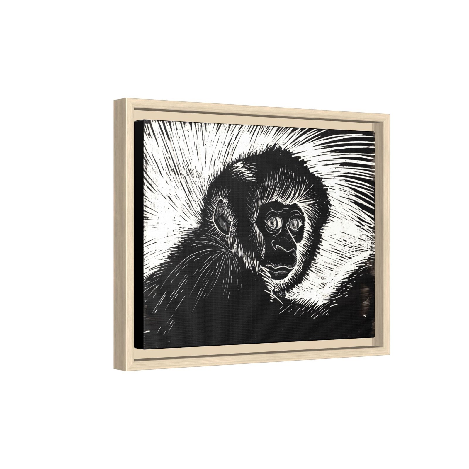 Framed Monkey Monochrome Etching Print | Black and White Matte Canvas Wall Art - Image 8