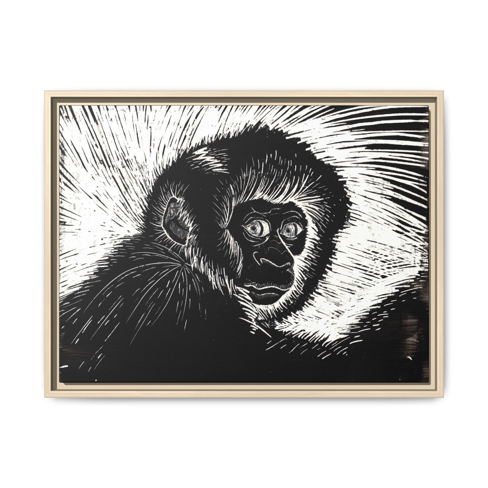 Framed Monkey Monochrome Etching Print | Black and White Matte Canvas Wall Art - Image 19