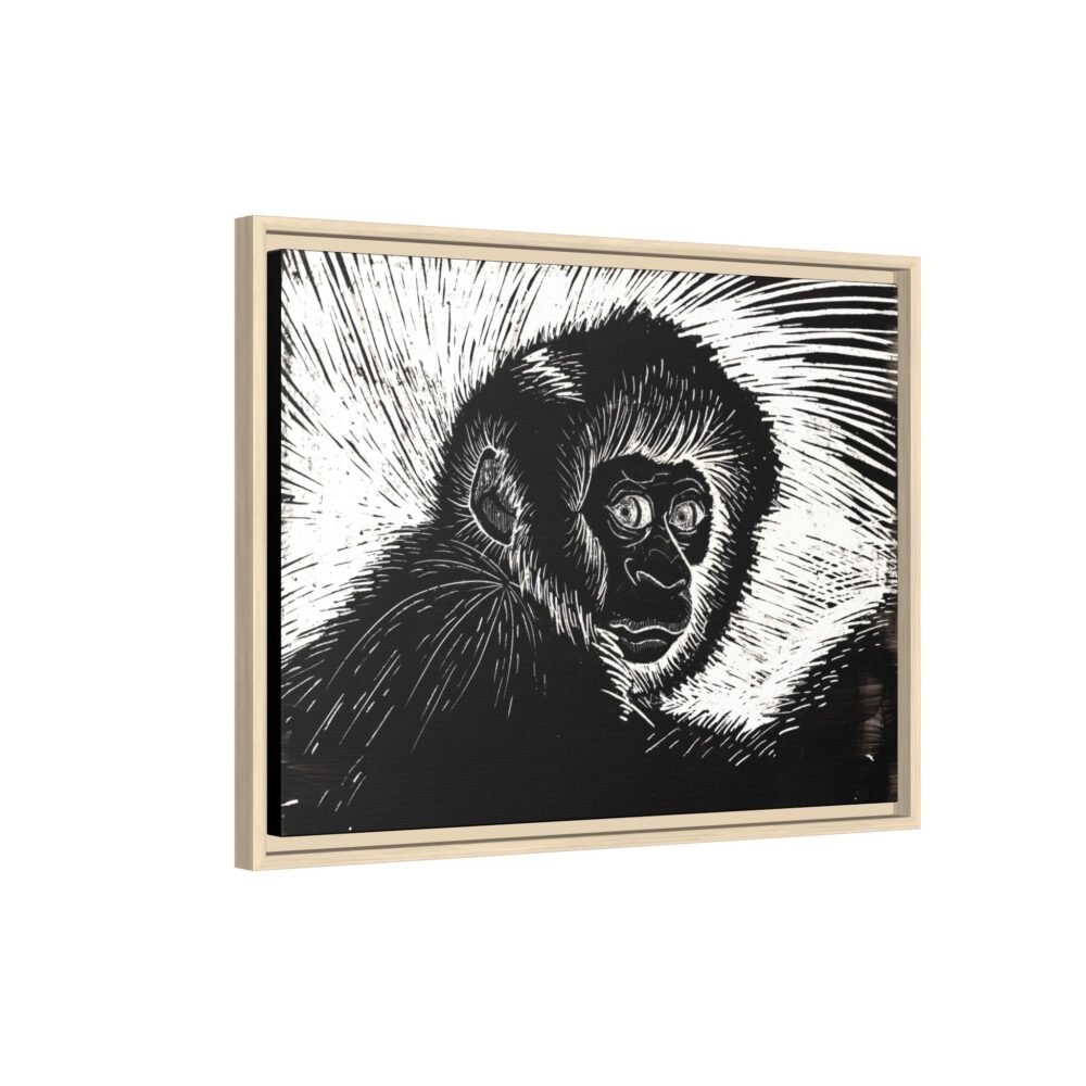 Framed Monkey Monochrome Etching Print | Black and White Matte Canvas Wall Art