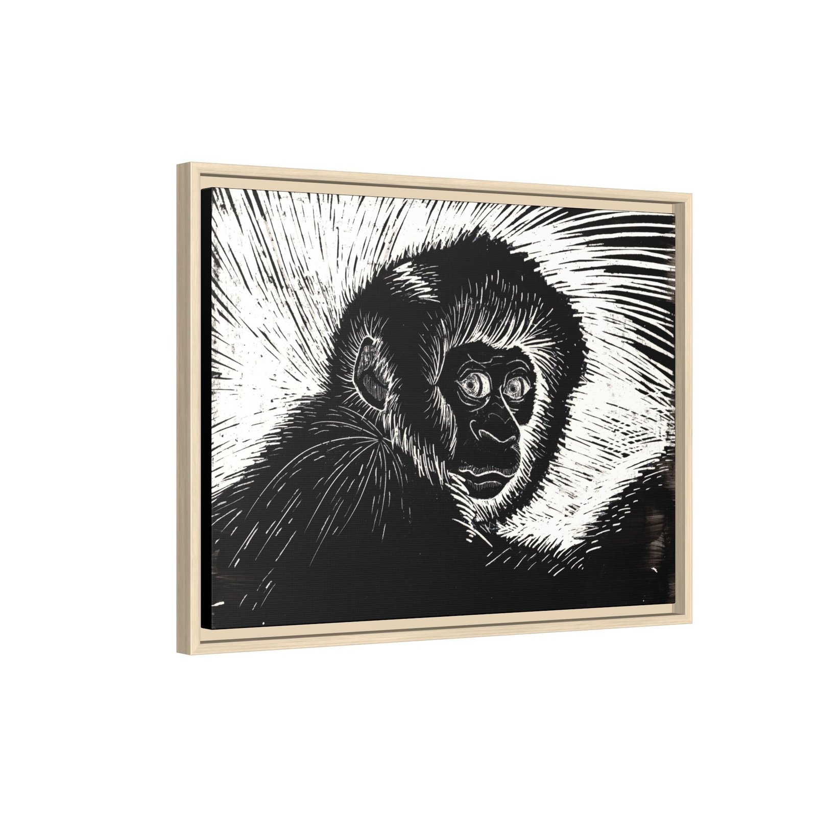 Framed Monkey Monochrome Etching Print | Black and White Matte Canvas Wall Art - Image 20