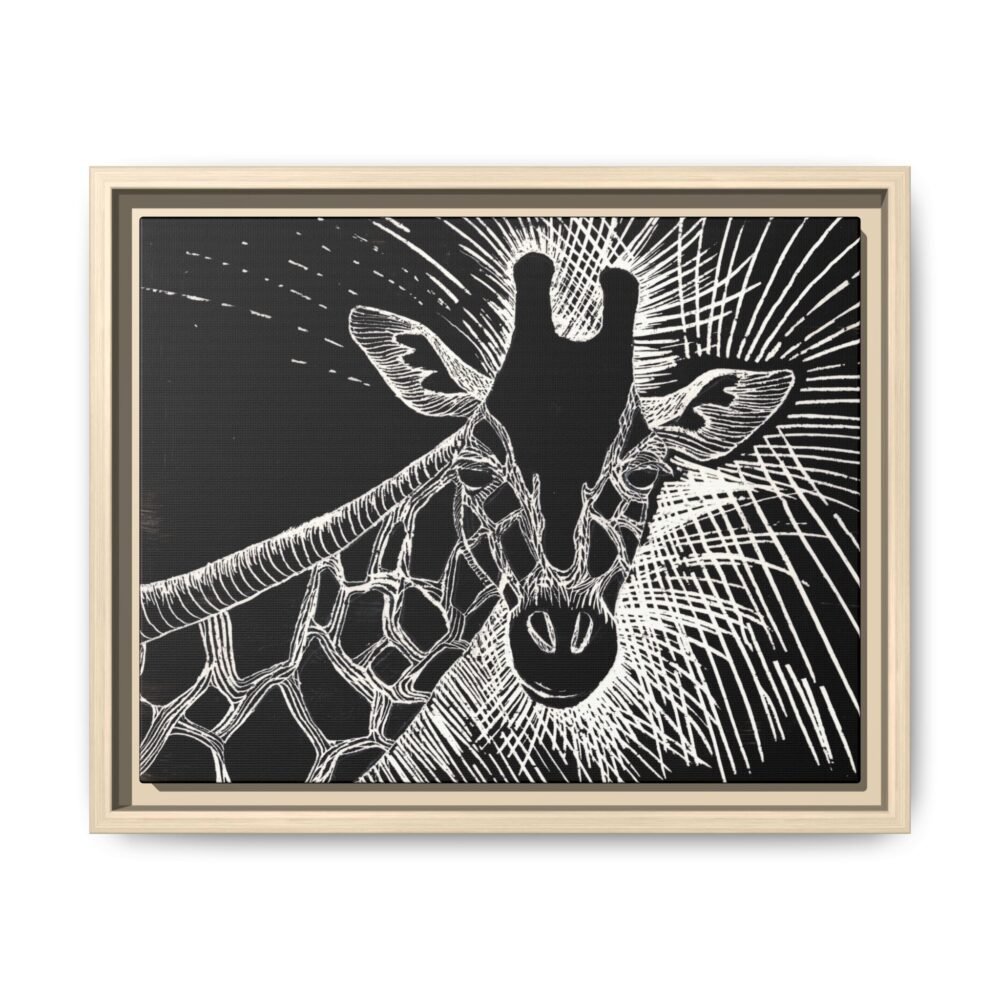 Giraffe Etching Matte Canvas Print | Black & White Framed Wall Art