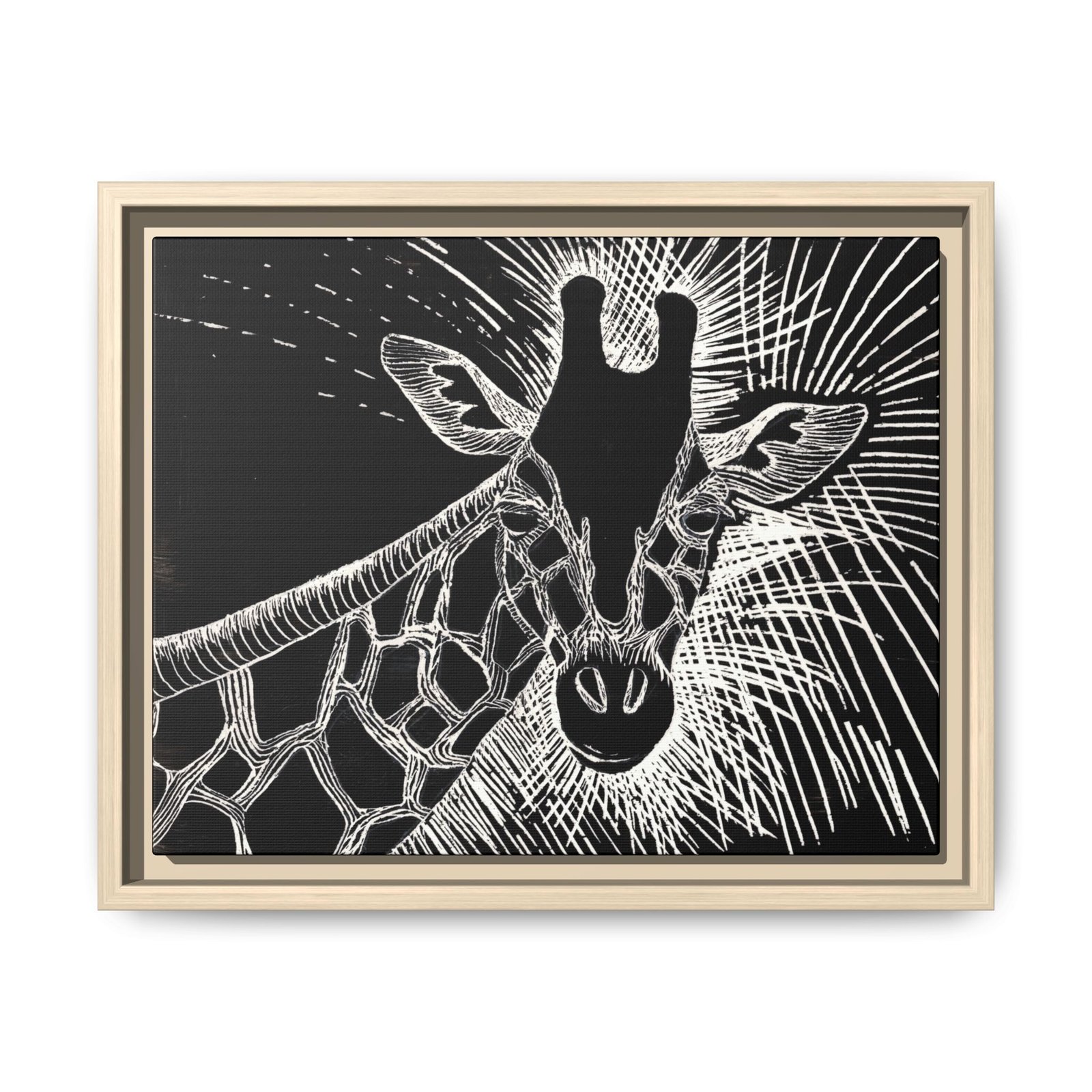 Giraffe Etching Matte Canvas Print | Black & White Framed Wall Art - Image 9