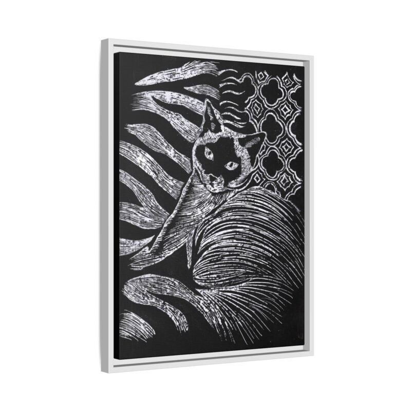 Monochrome Etched Siamese Cat Framed Canvas | Black and White Wall Art - Image 18