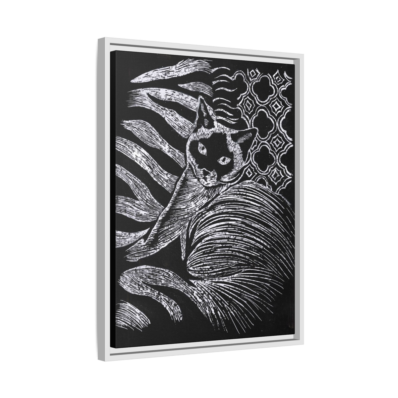 Monochrome Etched Siamese Cat Framed Canvas | Black and White Wall Art - Image 18