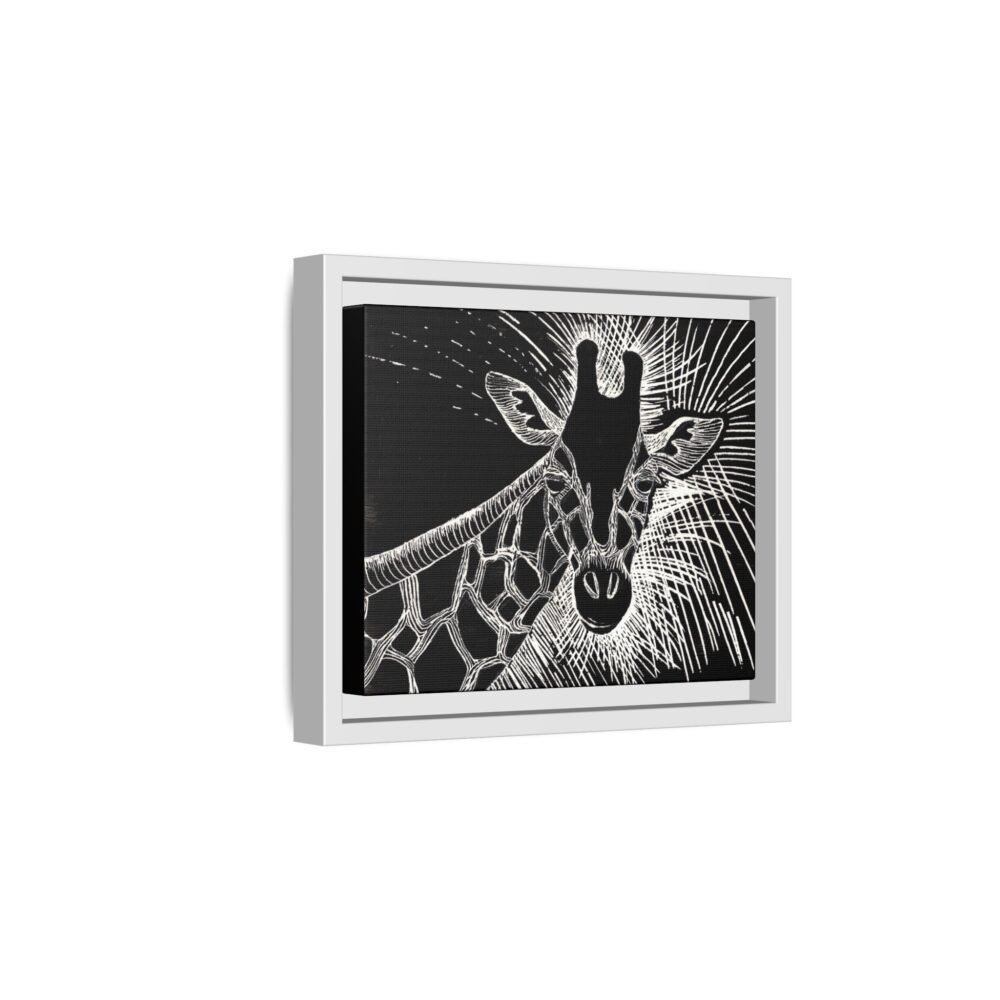 Giraffe Etching Matte Canvas Print | Black & White Framed Wall Art