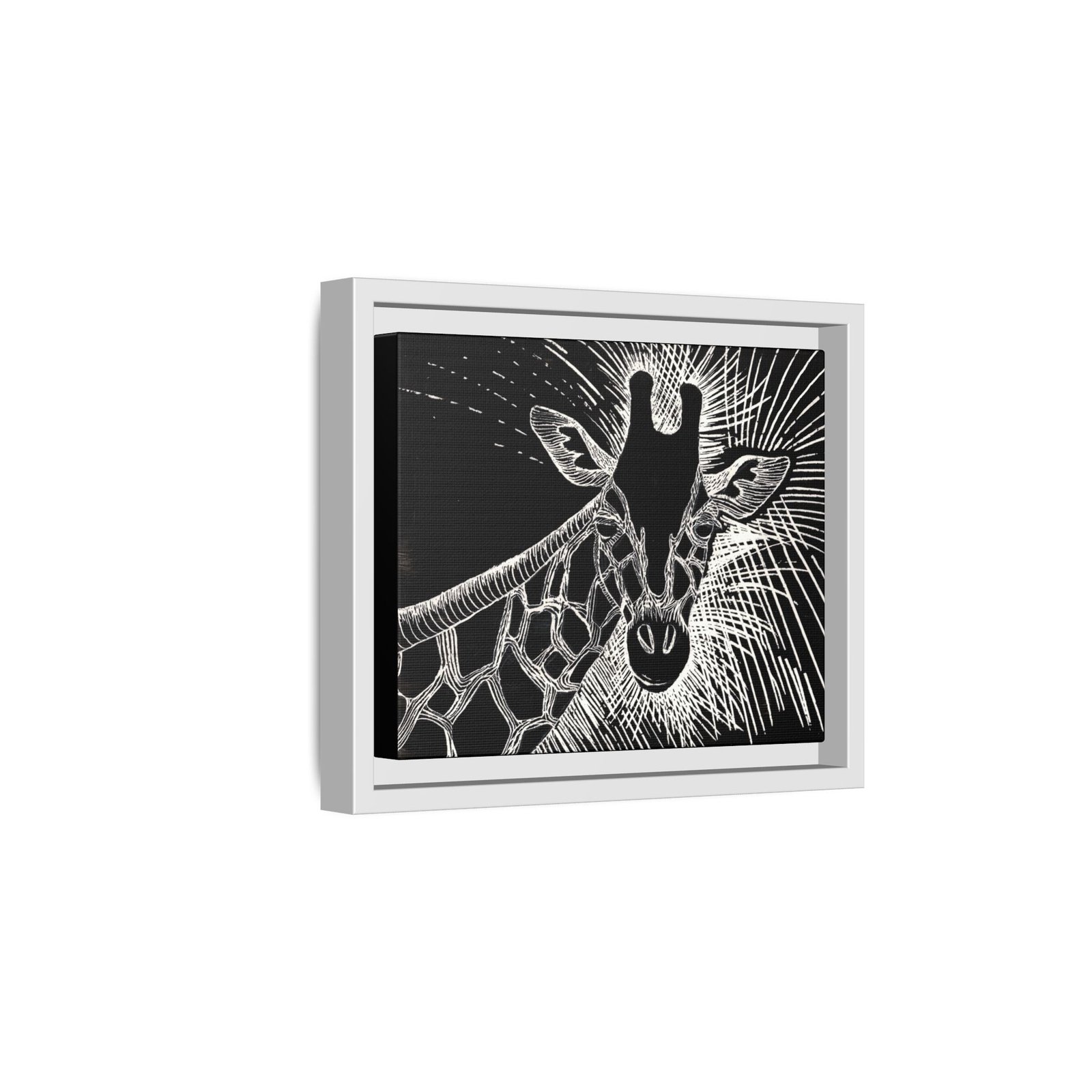Giraffe Etching Matte Canvas Print | Black & White Framed Wall Art - Image 26