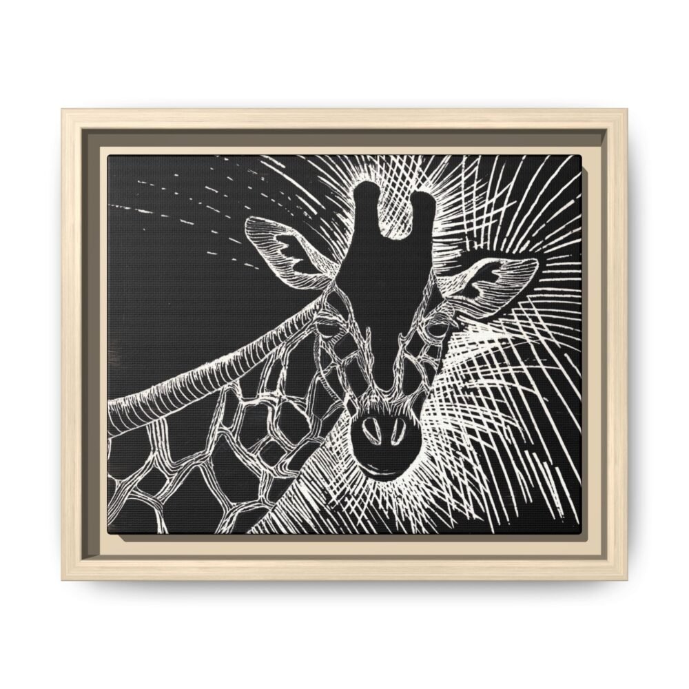 Giraffe Etching Matte Canvas Print | Black & White Framed Wall Art