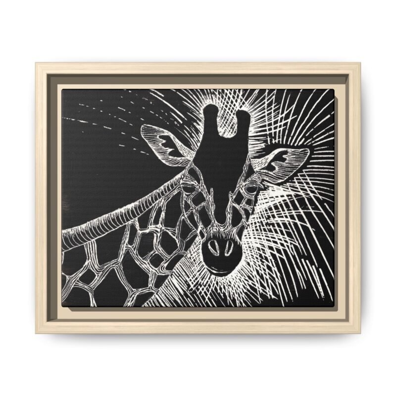 Giraffe Etching Matte Canvas Print | Black & White Framed Wall Art - Image 21