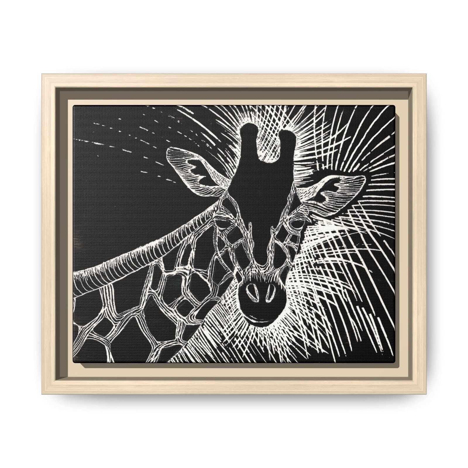 Giraffe Etching Matte Canvas Print | Black & White Framed Wall Art - Image 21