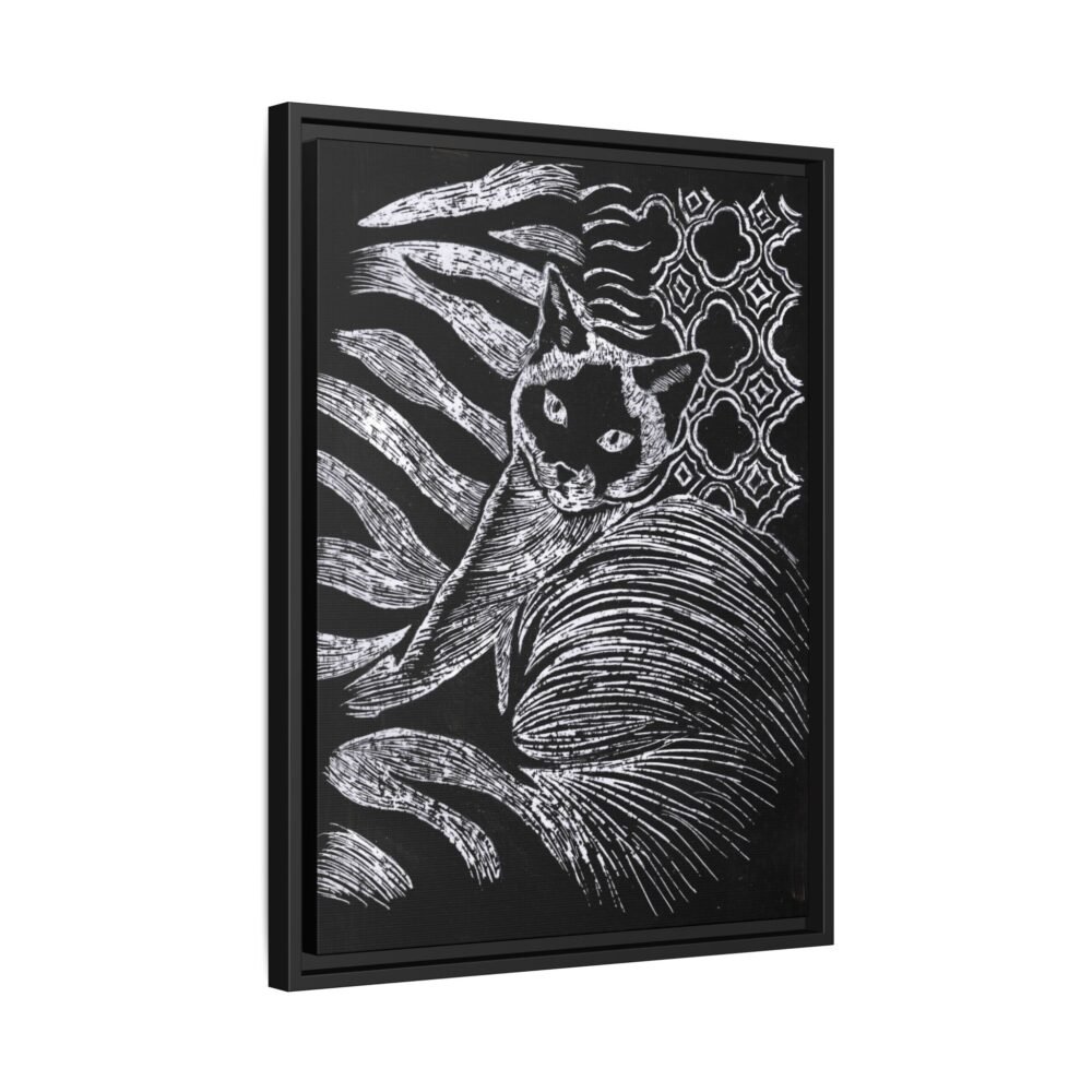 Monochrome Etched Siamese Cat Framed Canvas | Black and White Wall Art