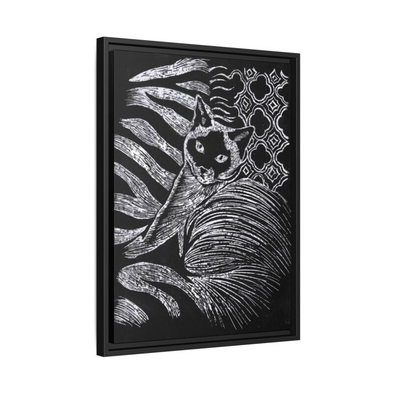 Monochrome Etched Siamese Cat Framed Canvas | Black and White Wall Art - Image 16