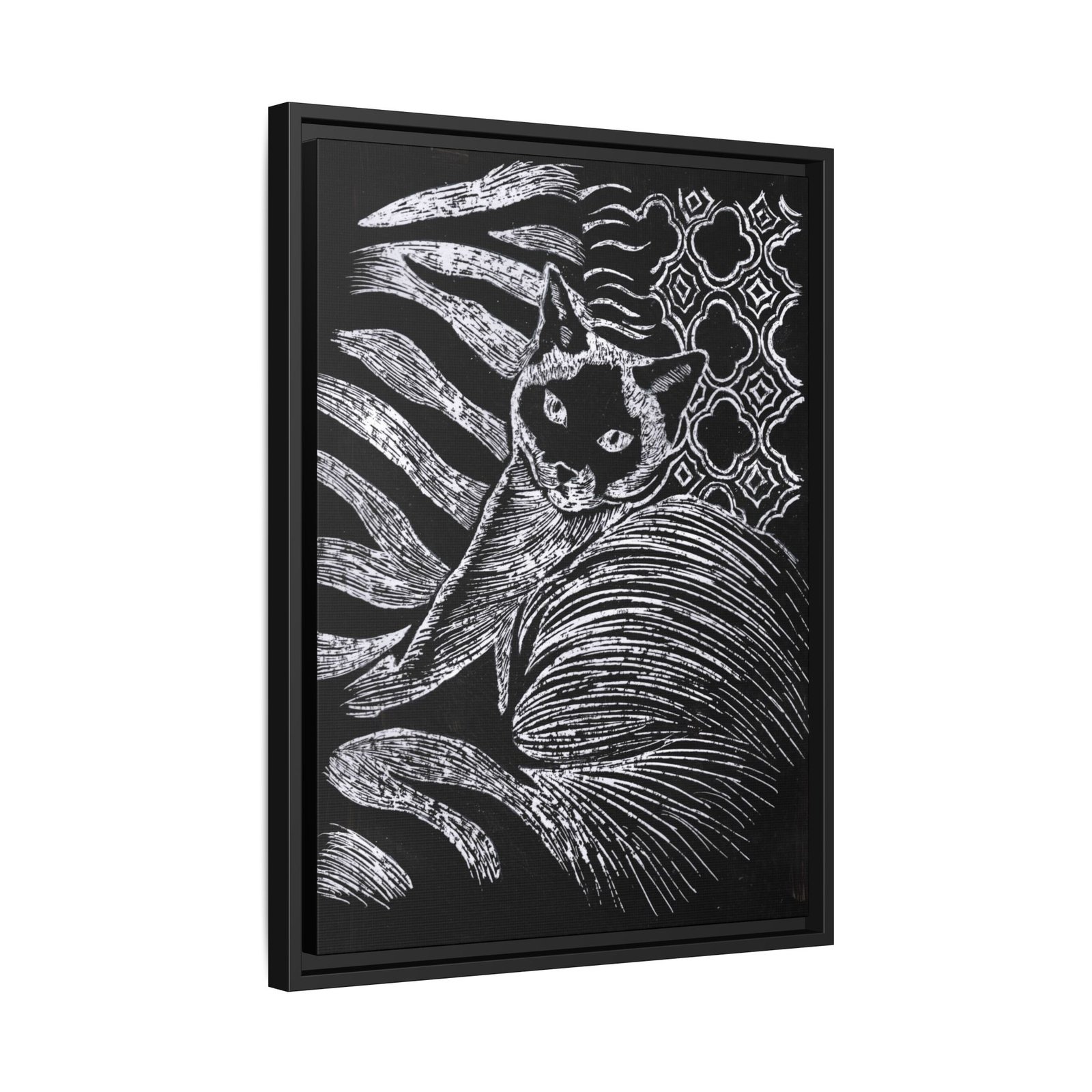 Monochrome Etched Siamese Cat Framed Canvas | Black and White Wall Art - Image 16