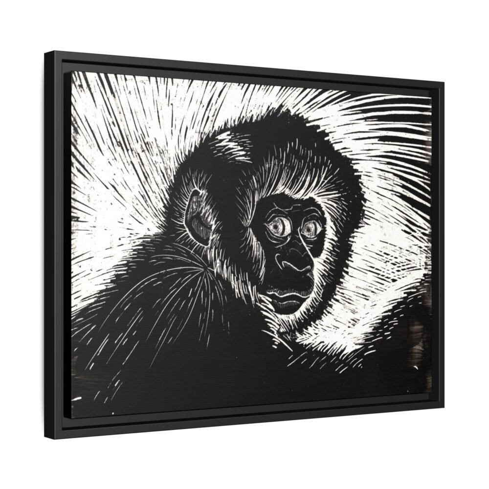 Framed Monkey Monochrome Etching Print | Black and White Matte Canvas Wall Art