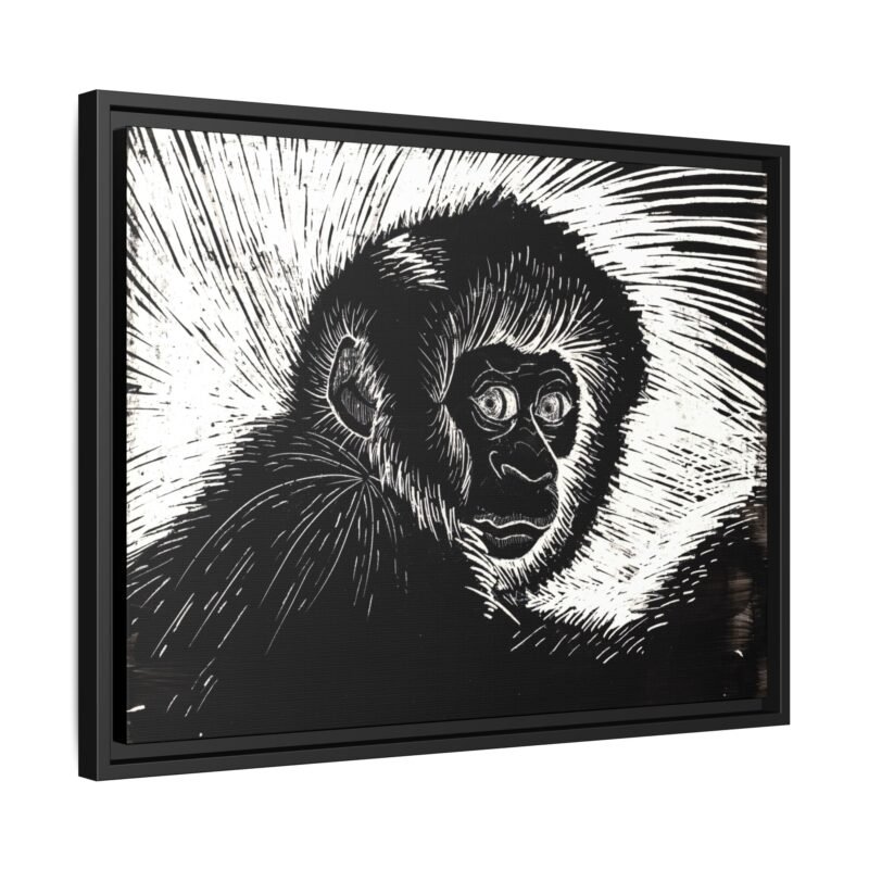 Framed Monkey Monochrome Etching Print | Black and White Matte Canvas Wall Art - Image 17