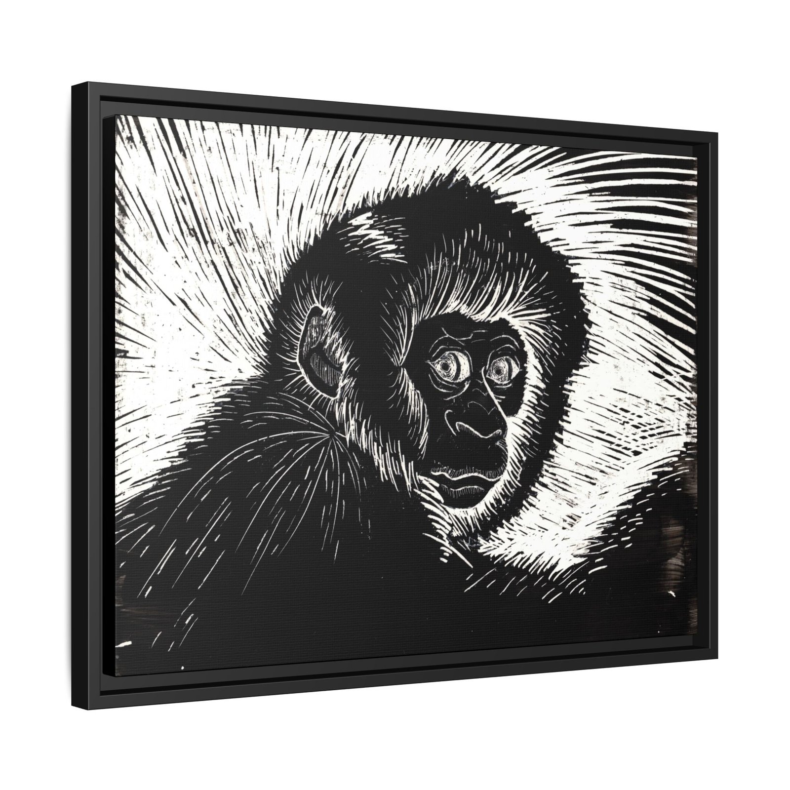 Framed Monkey Monochrome Etching Print | Black and White Matte Canvas Wall Art - Image 17