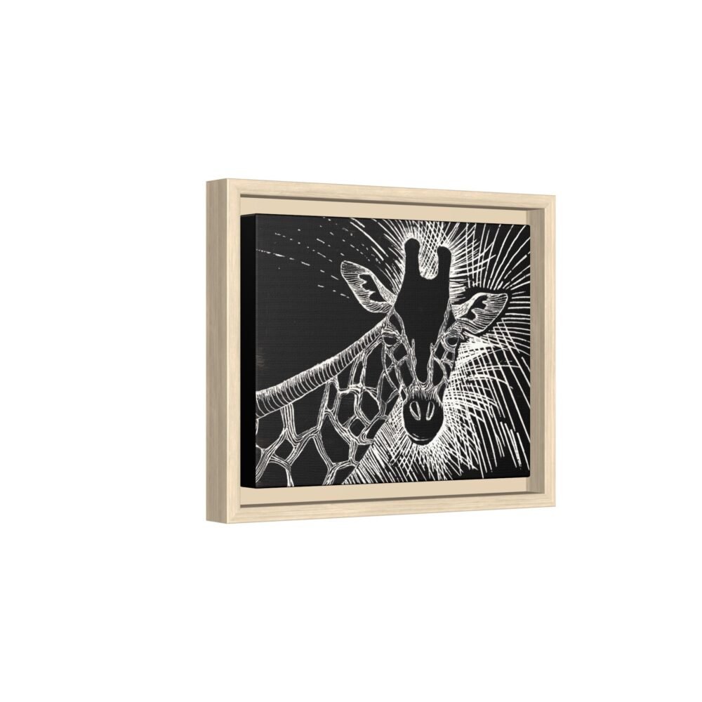 Giraffe Etching Matte Canvas Print | Black & White Framed Wall Art