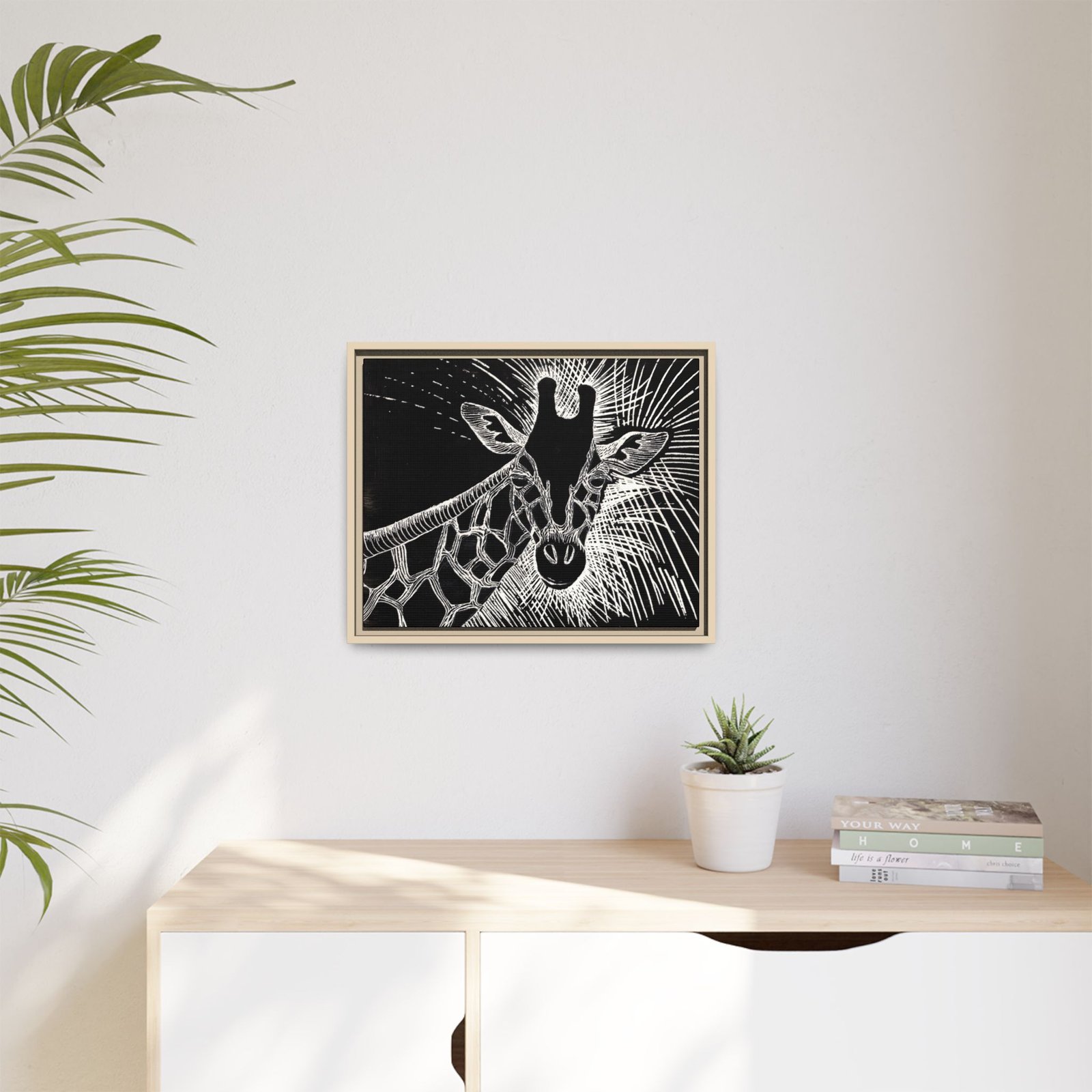 Giraffe Etching Matte Canvas Print | Black & White Framed Wall Art - Image 6