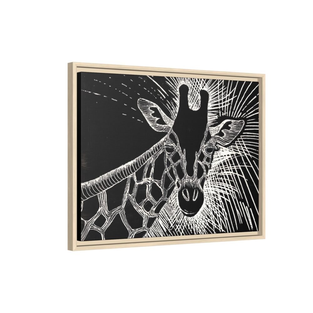Giraffe Etching Matte Canvas Print | Black & White Framed Wall Art