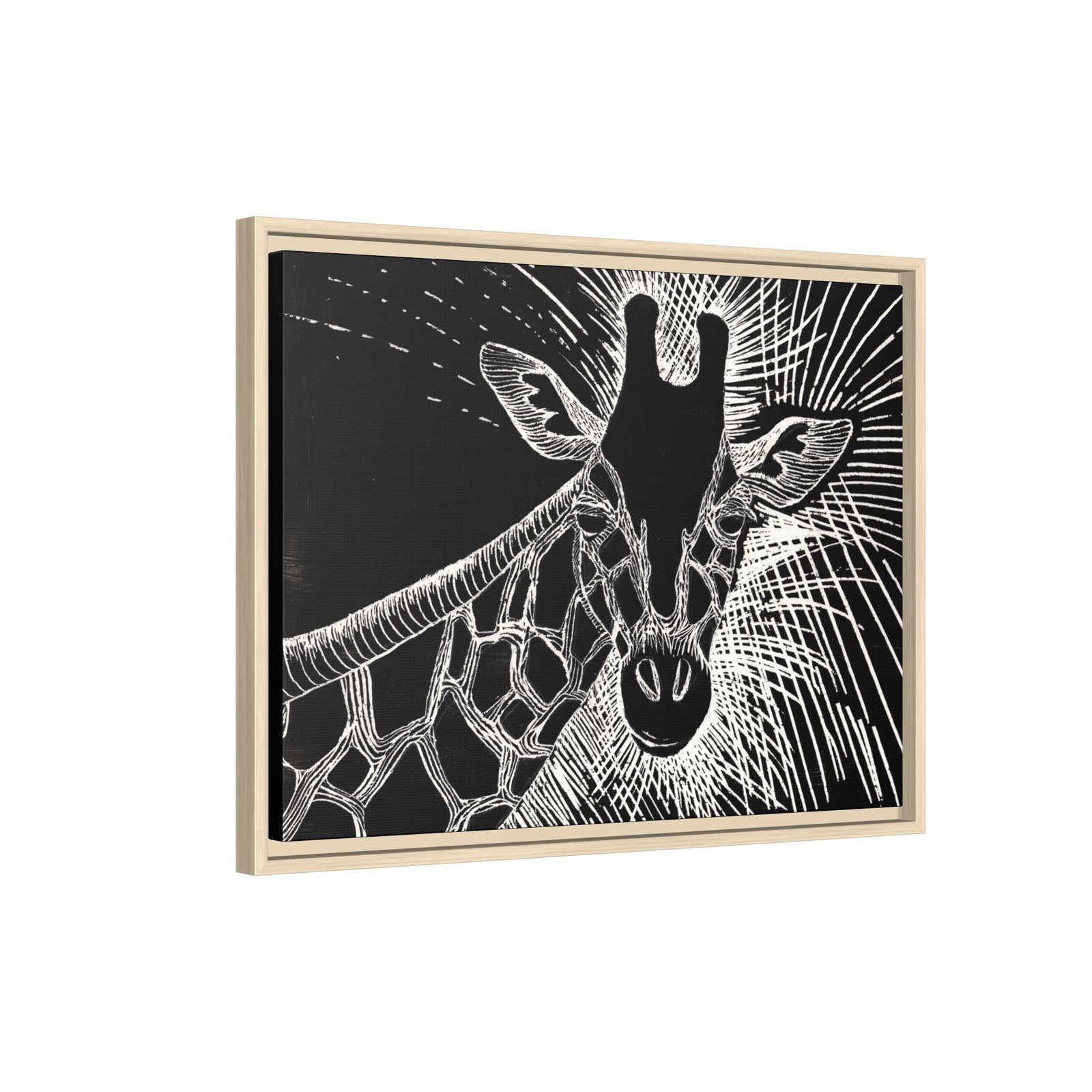 Giraffe Etching Matte Canvas Print | Black & White Framed Wall Art - Image 20