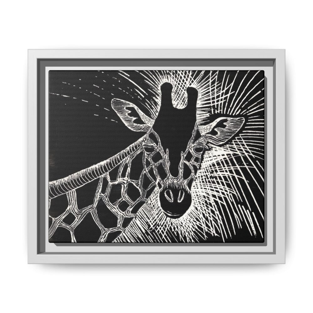 Giraffe Etching Matte Canvas Print | Black & White Framed Wall Art