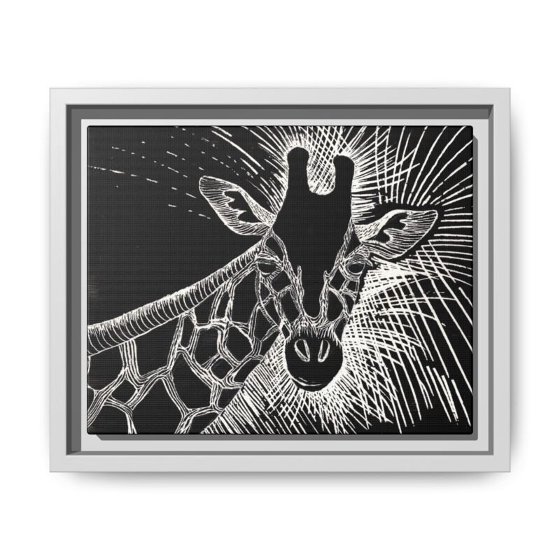 Giraffe Etching Matte Canvas Print | Black & White Framed Wall Art - Image 25