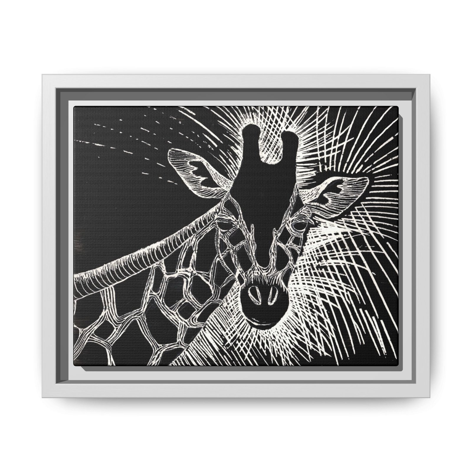 Giraffe Etching Matte Canvas Print | Black & White Framed Wall Art - Image 25