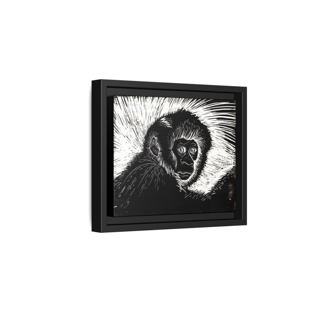 Framed Monkey Monochrome Etching Print | Black and White Matte Canvas Wall Art
