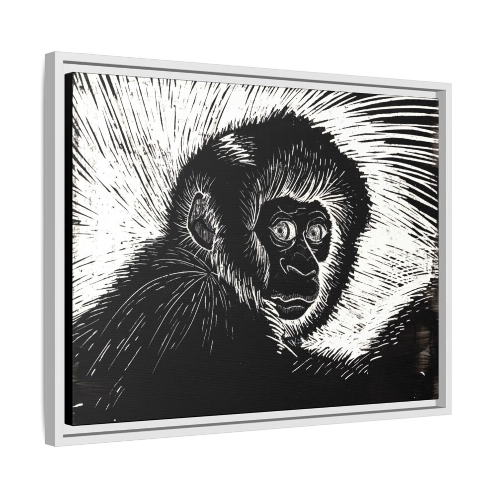 Framed Monkey Monochrome Etching Print | Black and White Matte Canvas Wall Art