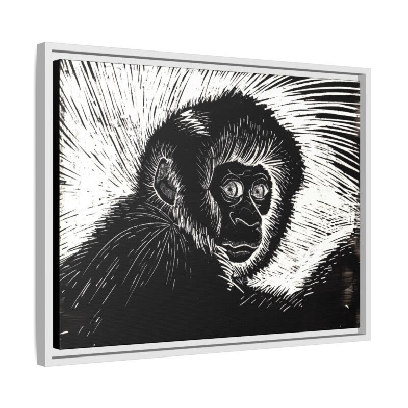 Framed Monkey Monochrome Etching Print | Black and White Matte Canvas Wall Art - Image 14