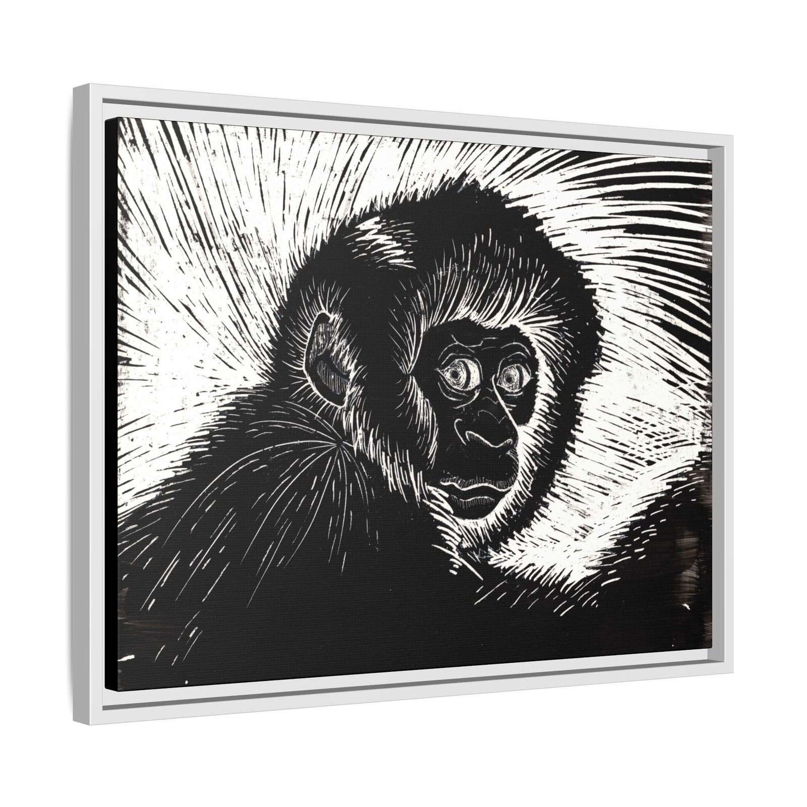 Framed Monkey Monochrome Etching Print | Black and White Matte Canvas Wall Art - Image 14