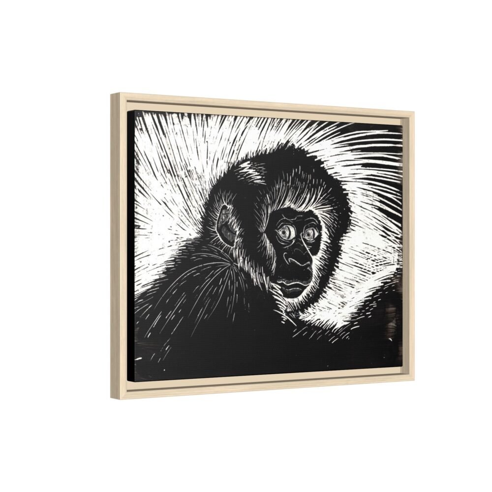 Framed Monkey Monochrome Etching Print | Black and White Matte Canvas Wall Art