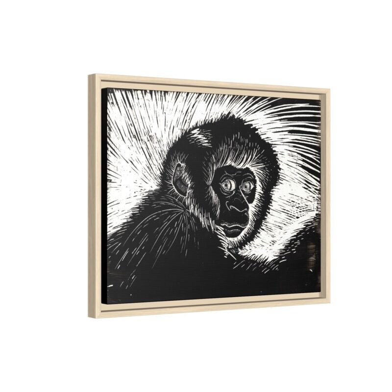 Framed Monkey Monochrome Etching Print | Black and White Matte Canvas Wall Art - Image 4