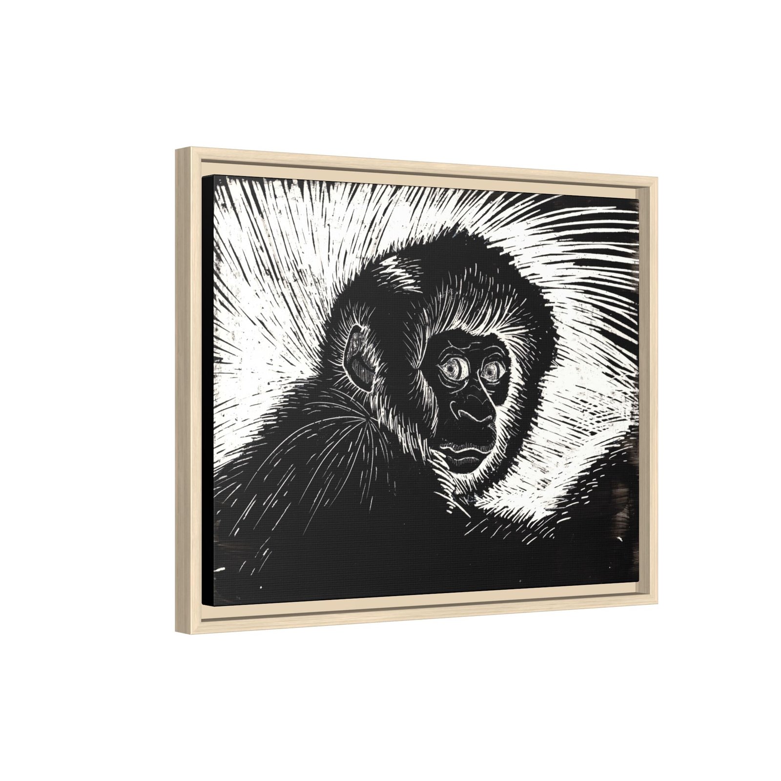 Framed Monkey Monochrome Etching Print | Black and White Matte Canvas Wall Art - Image 4