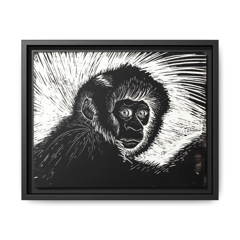 Framed Monkey Monochrome Etching Print | Black and White Matte Canvas Wall Art - Image 9